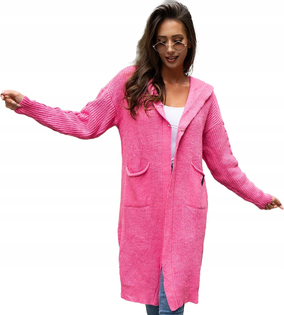 Kardigan Svetr Přehoz Teplý Dlouhý Měkký s kapucí Copánek vel 52