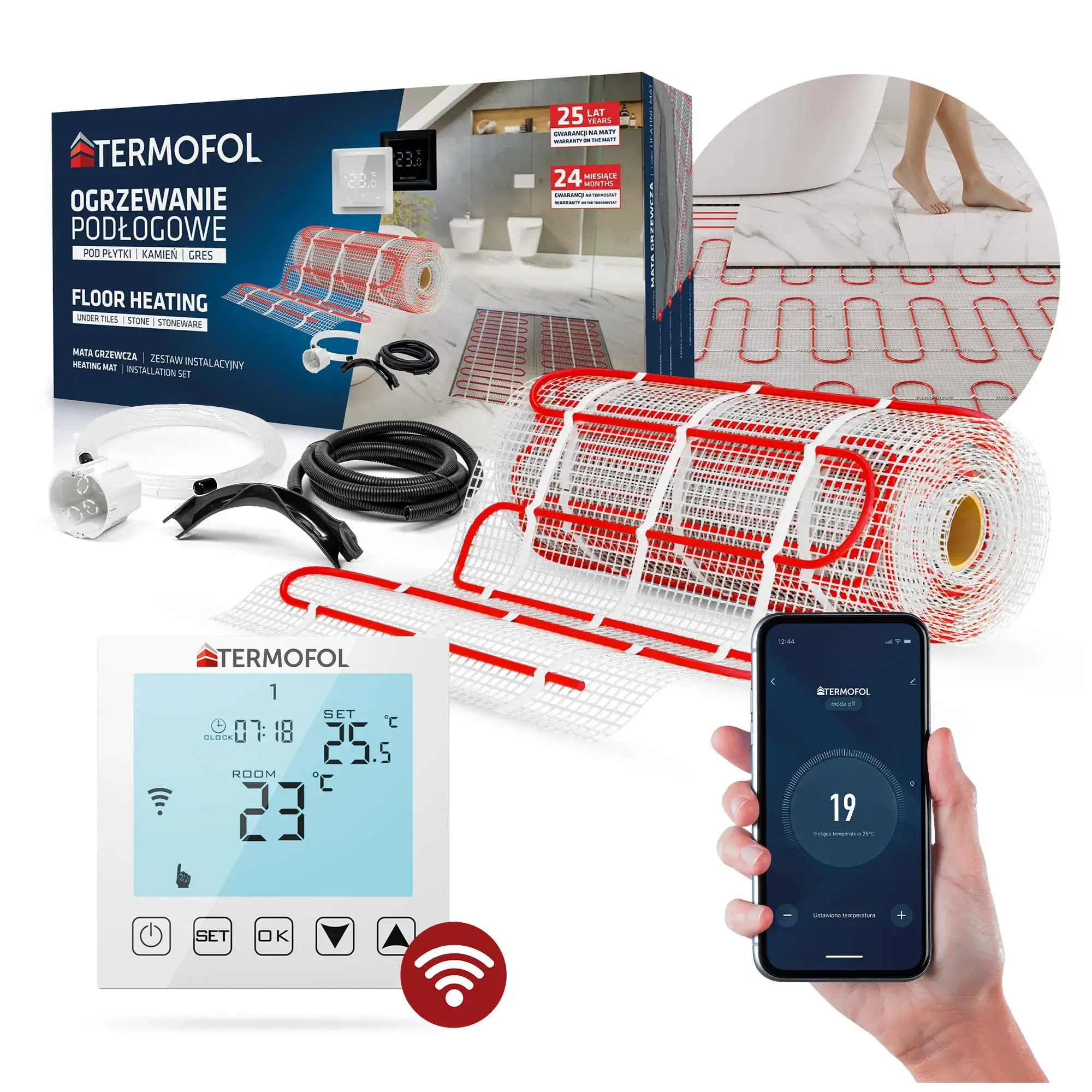 Ohrievacia Podložka pod dlaždice Sada 12 m2 Termostat Tf-wifi 150 W