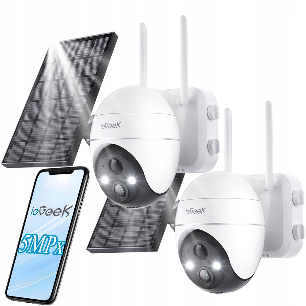 Venkovní Solární Kamera Ip Wifi 5MPx Otočná 4X Zoom 9000MAH Aku 2KS