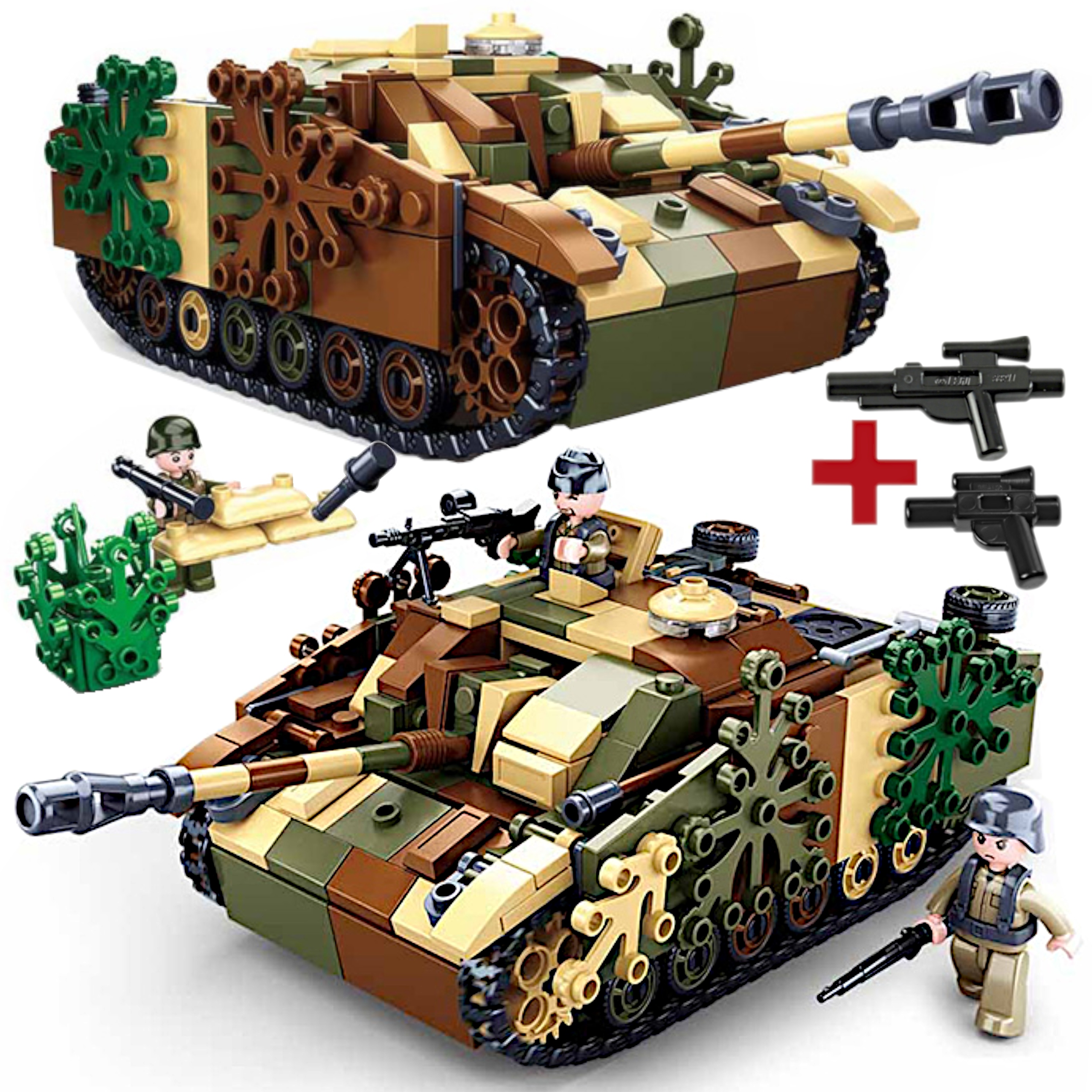 Stavebnice Tank StuG.III Německý Tichopač Camo 3 Figurky Lego Zbraň
