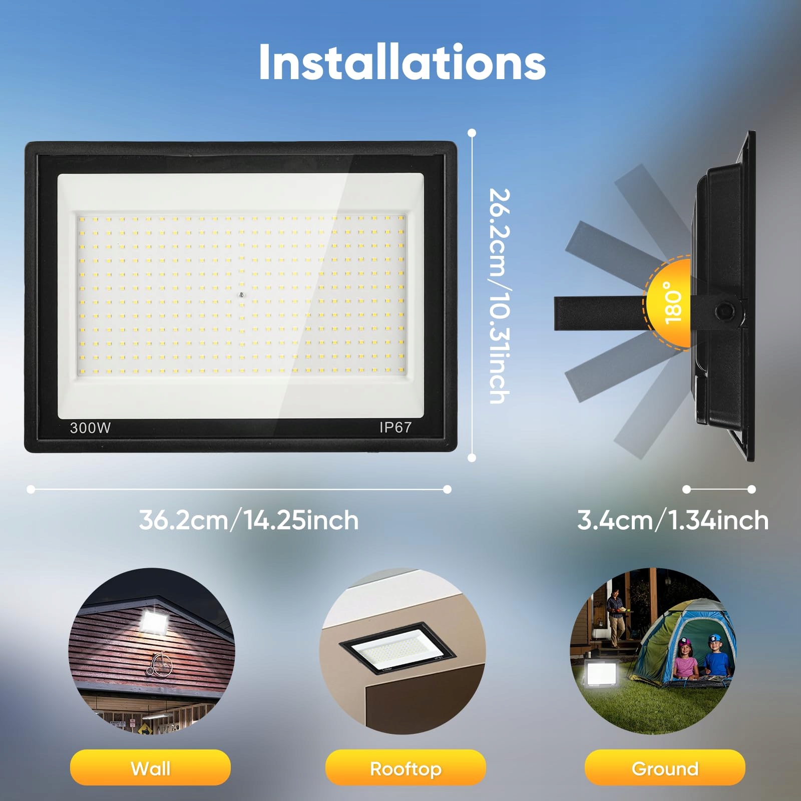 LED STRAHLER ZEWNĘTRZNY 300W IP67 WODOODPORNY 30000LM 7000K — miniatura 4