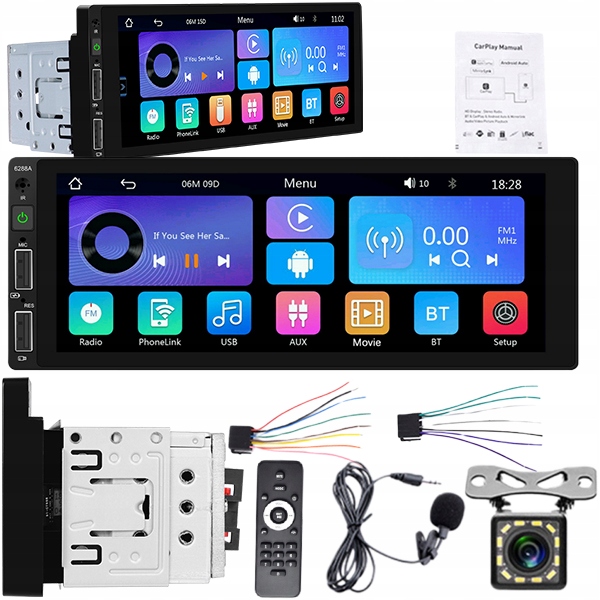 Autorádio Android Auto Carplay Mirror Link Couvací Kamera 1 Din Usb