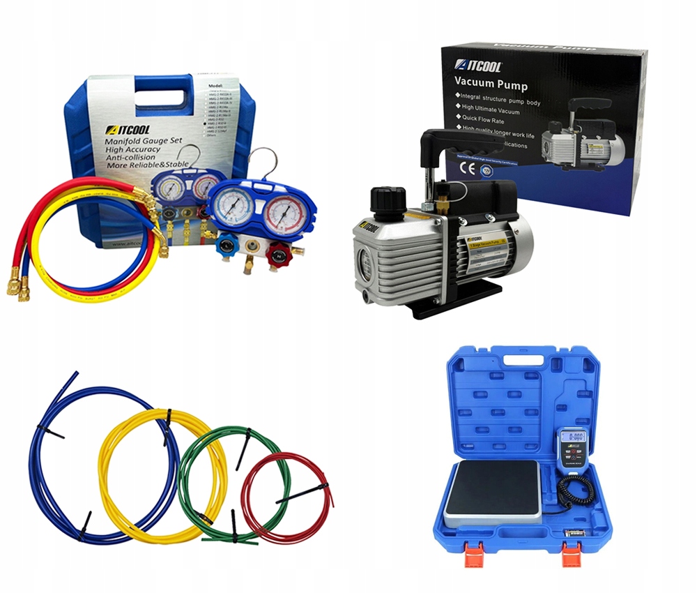 Sada Aitcool Vákuová pumpa VP120M Manometre R32 R410A Náplne Hmotnosť