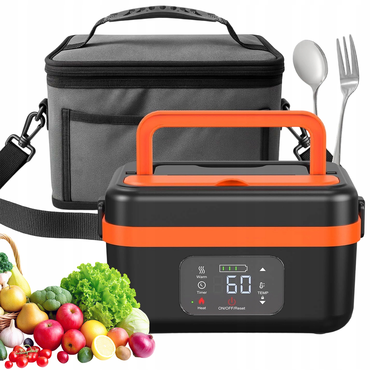 Elektricky Vyhřívaný Obědový Box S Termotaškou, Vidlička, Lžíce, Černá