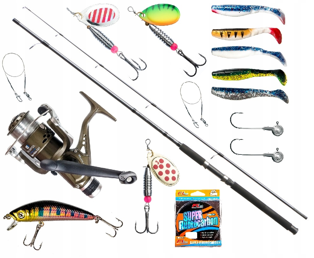Zestaw Na Szczupaka Wędka Jaxon Kołowrotek Żyłka Wobler Spinning Błystki