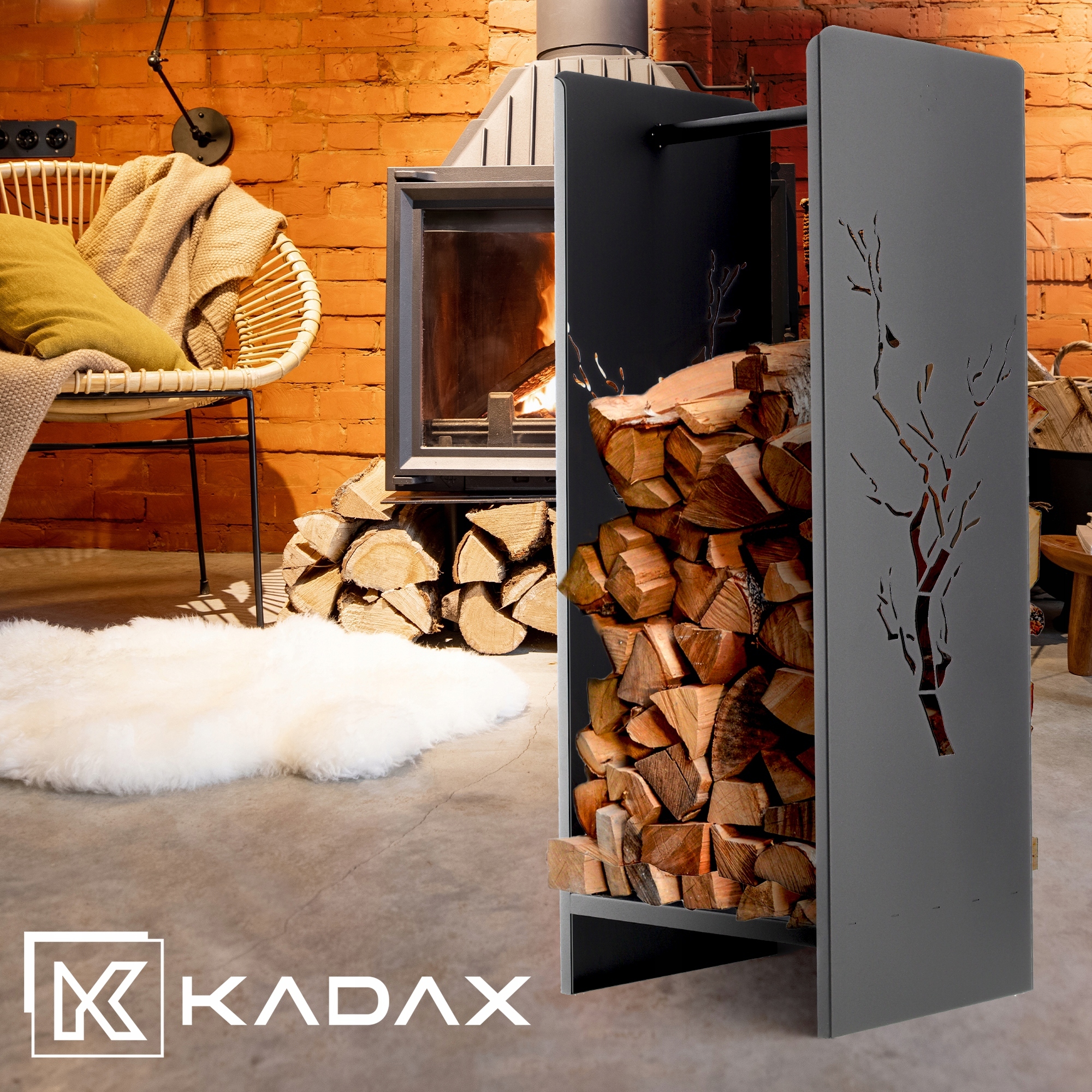 STOJAK NA DREWNO KOMINKOWE OPAŁOWE METAL MAT 90 CM Stan opakowania oryginalne