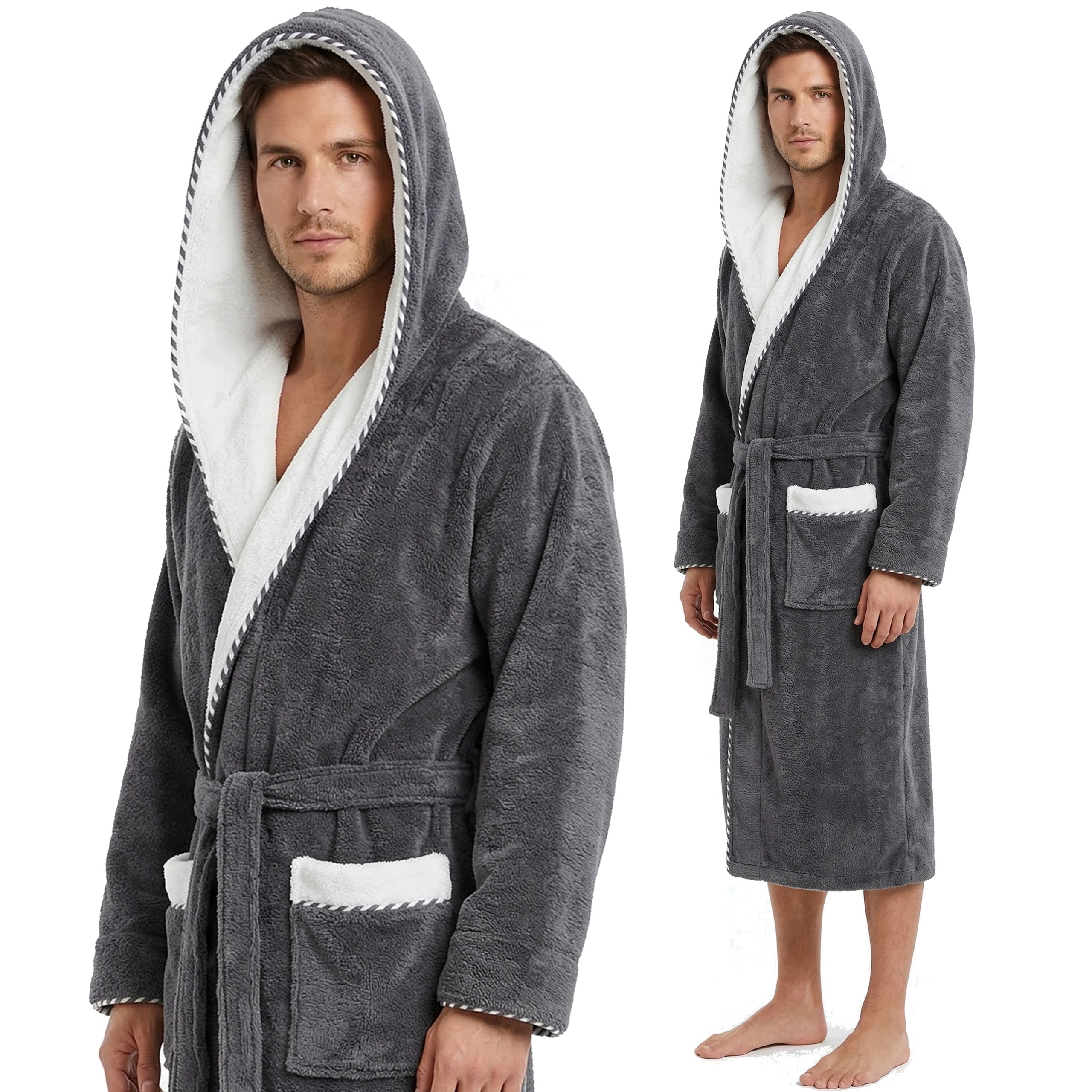 Pánský dlouhý župan s kapucí XXL, elegantní a pohodlný