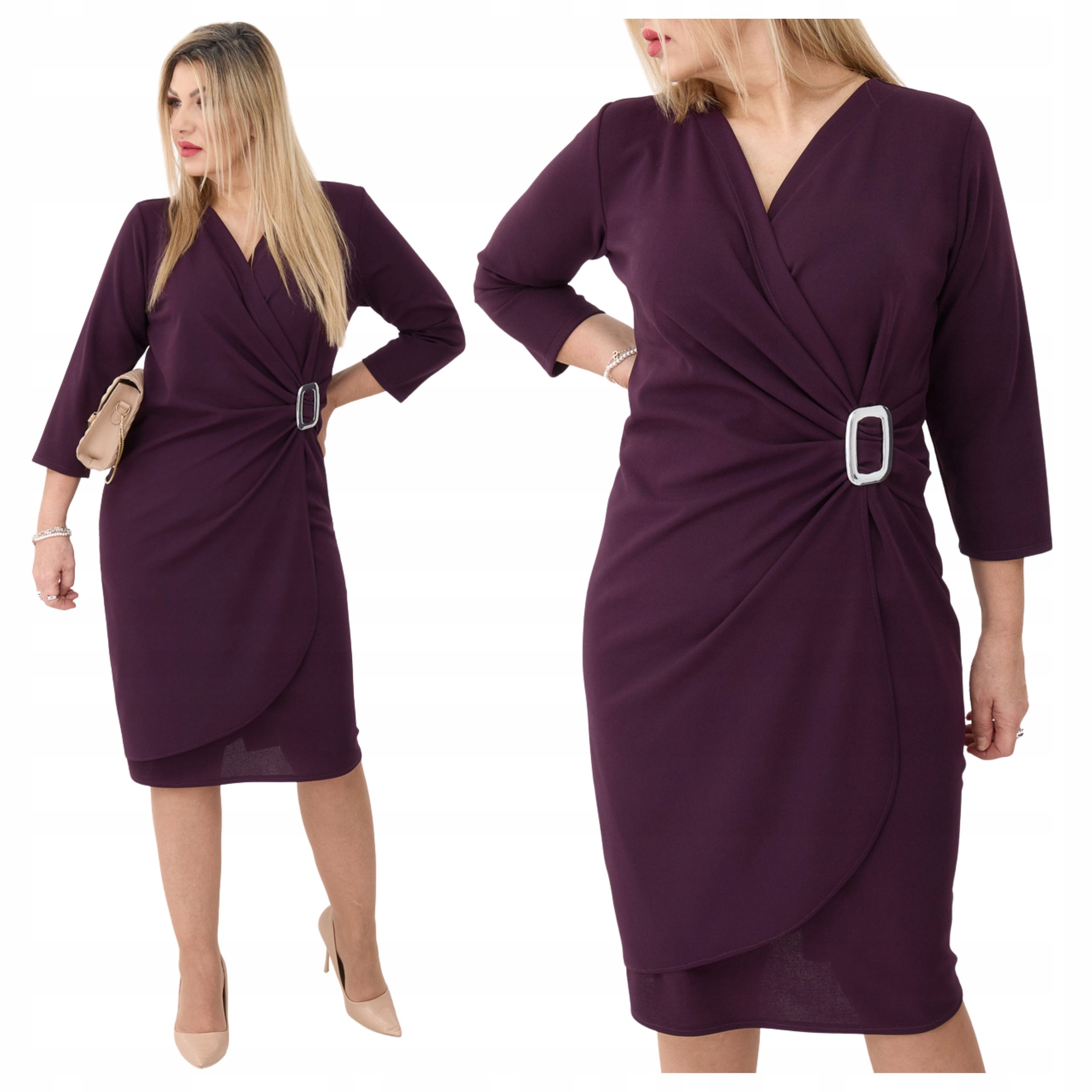 Sukienka kopertowa marszczona midi Polski Producent duże rozmiary