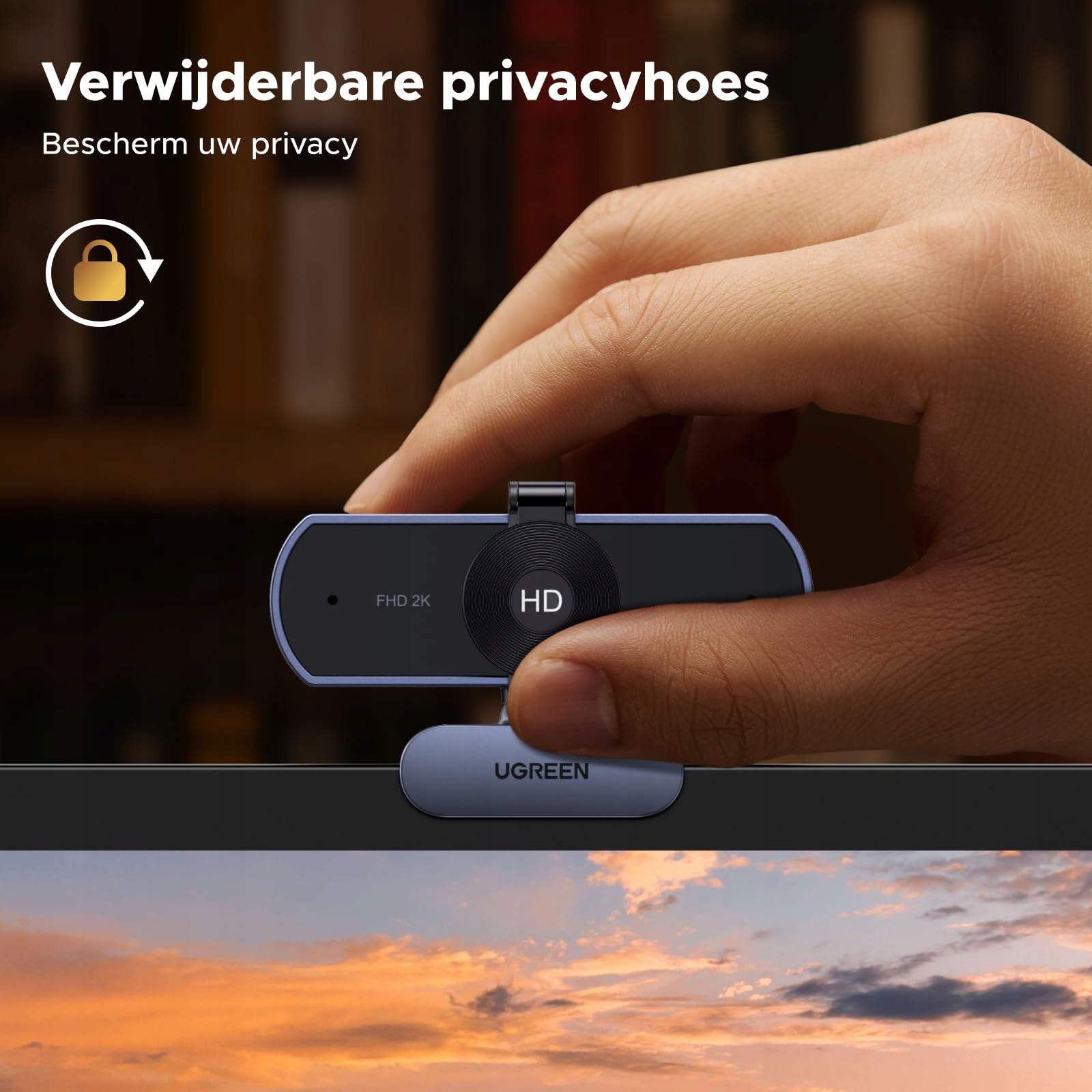 UGREEN Kamera 2K z Mikrofonem Kamera PC 80° Pole Widzenia Privacy Cover — miniatura 6