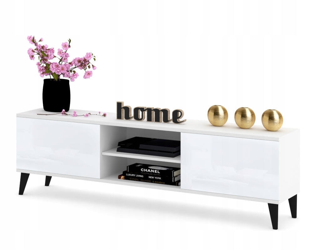 Rtv skříňka Komoda Bílá Lesk Černá Skandinávská