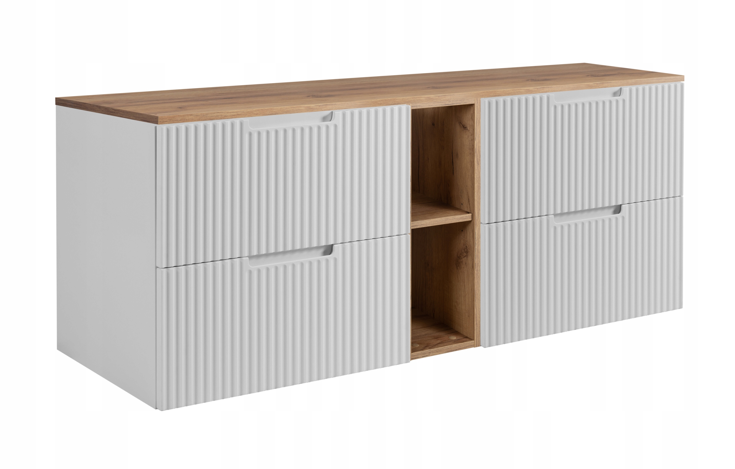 Koupelnová skříňka Pod Umyvadlo 140 bílá dub módní Rýhovaná Přední Strana Mdf