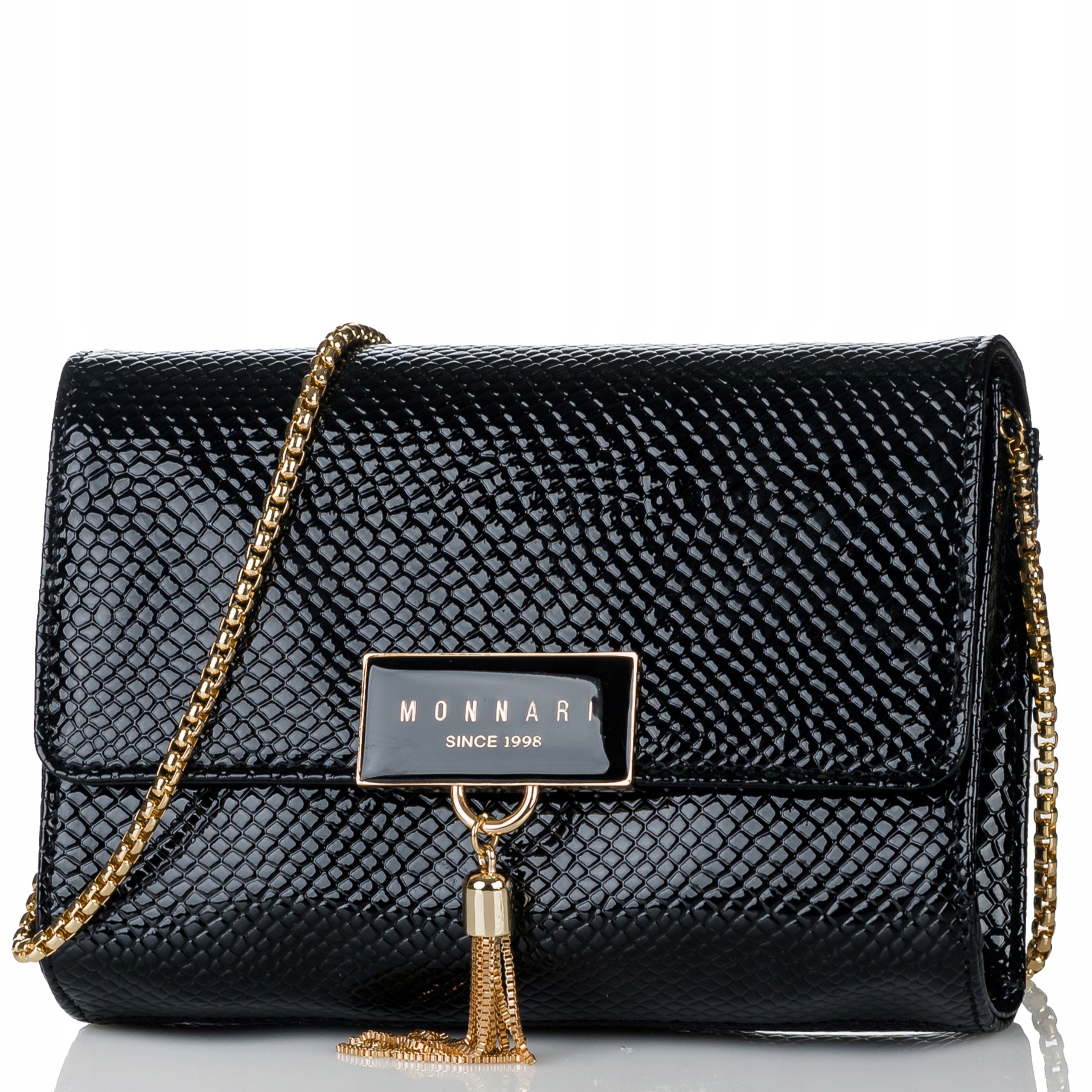 TOREBKA LISTONOSZKA MONNARI WIZYTOWA KOPERTÓWKA Czarna na łańcuszku