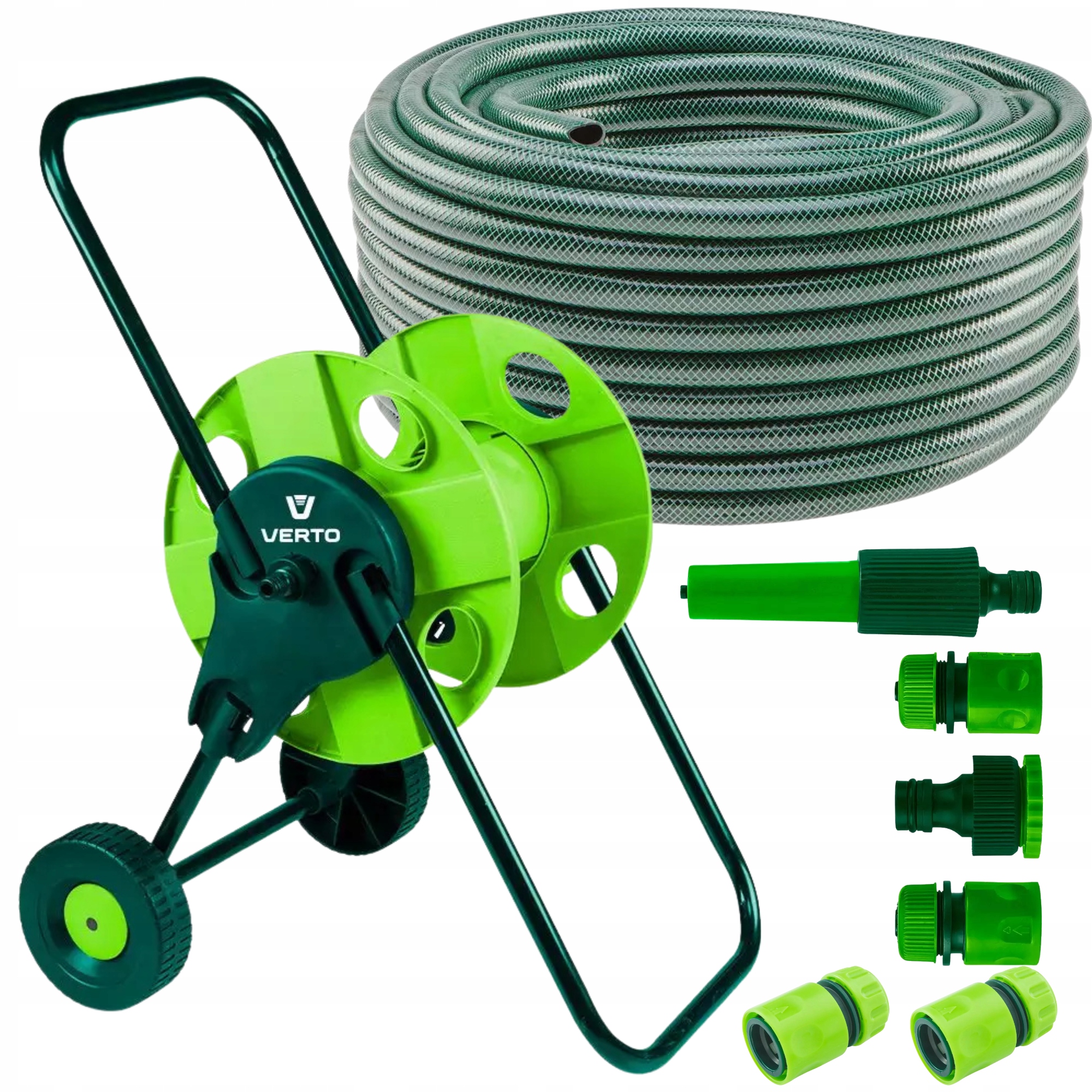 Verto Zestaw do Nawadniania Bęben Wąż Ogrodowy 30m 1/2" Zraszacz Złączki