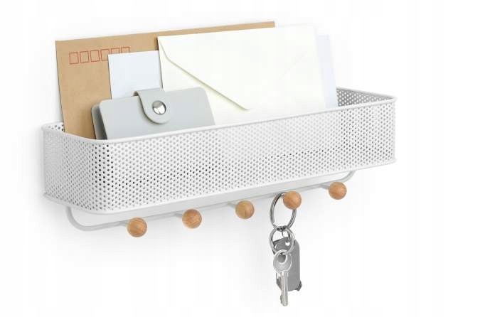 Nástěnný věšák na oblečení do předsíně, bílý, organizér na klíče Estique