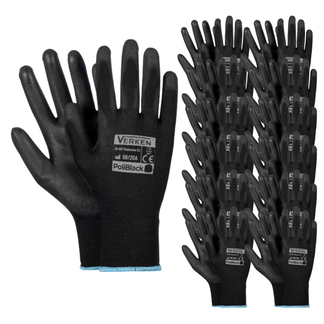 Rękawice robocze Poliuretan 10 - L Krótkie z ściągaczem 24 szt.