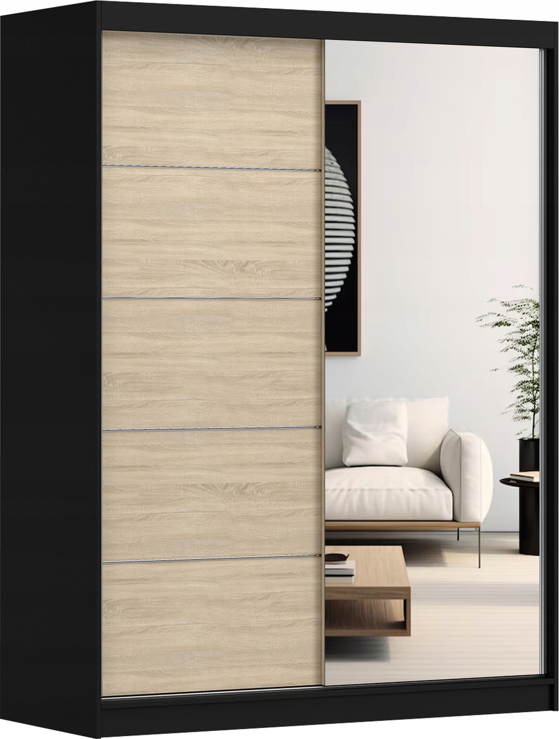 Szafa Przesuwna VISTA 05 150 Lustro półki drążek duża sypialnia KOLORY Głębokość mebla 61 cm