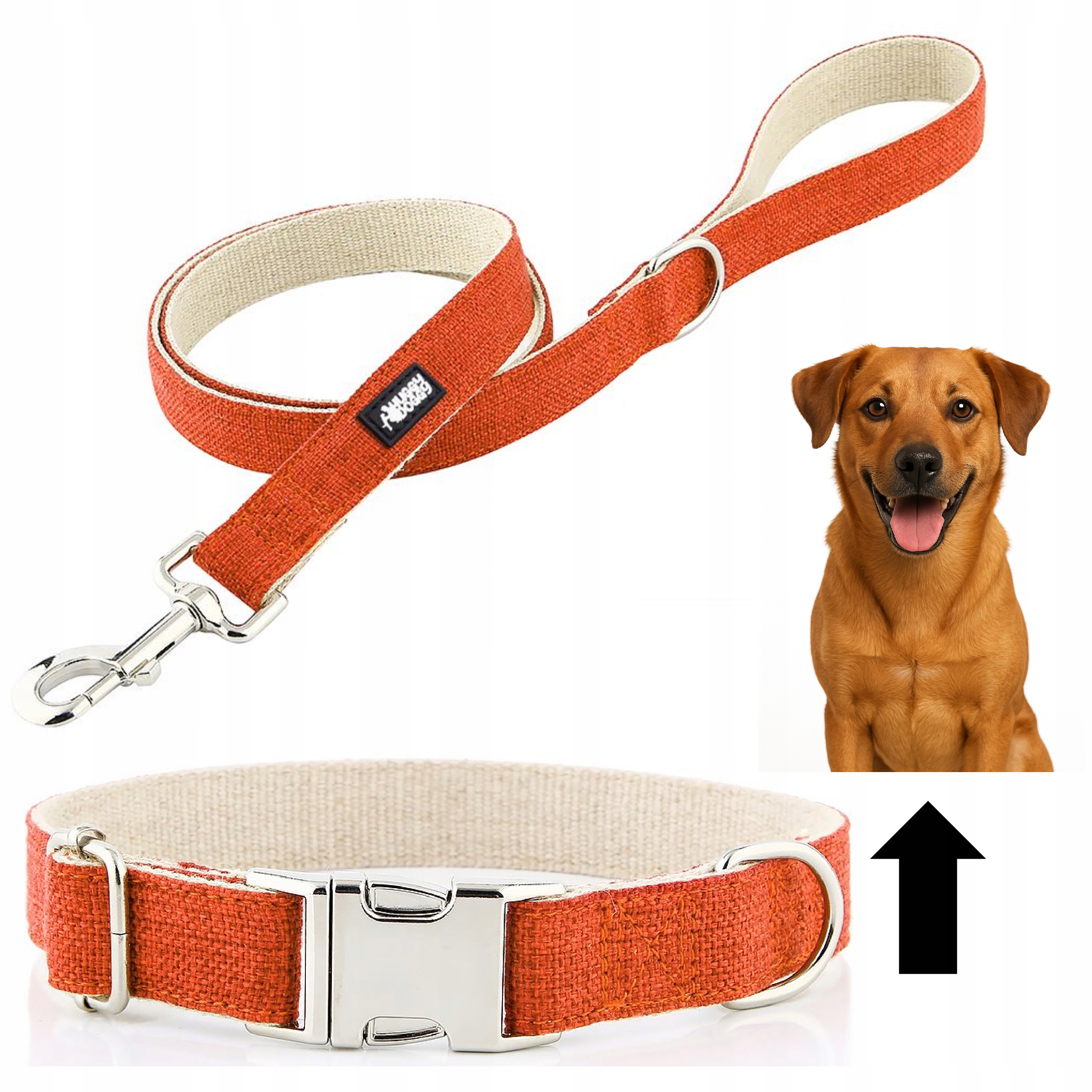 Levně Vodítko a obojek pro psa, nastavitelný, silný komplet Huggy Doggy, oranžová L