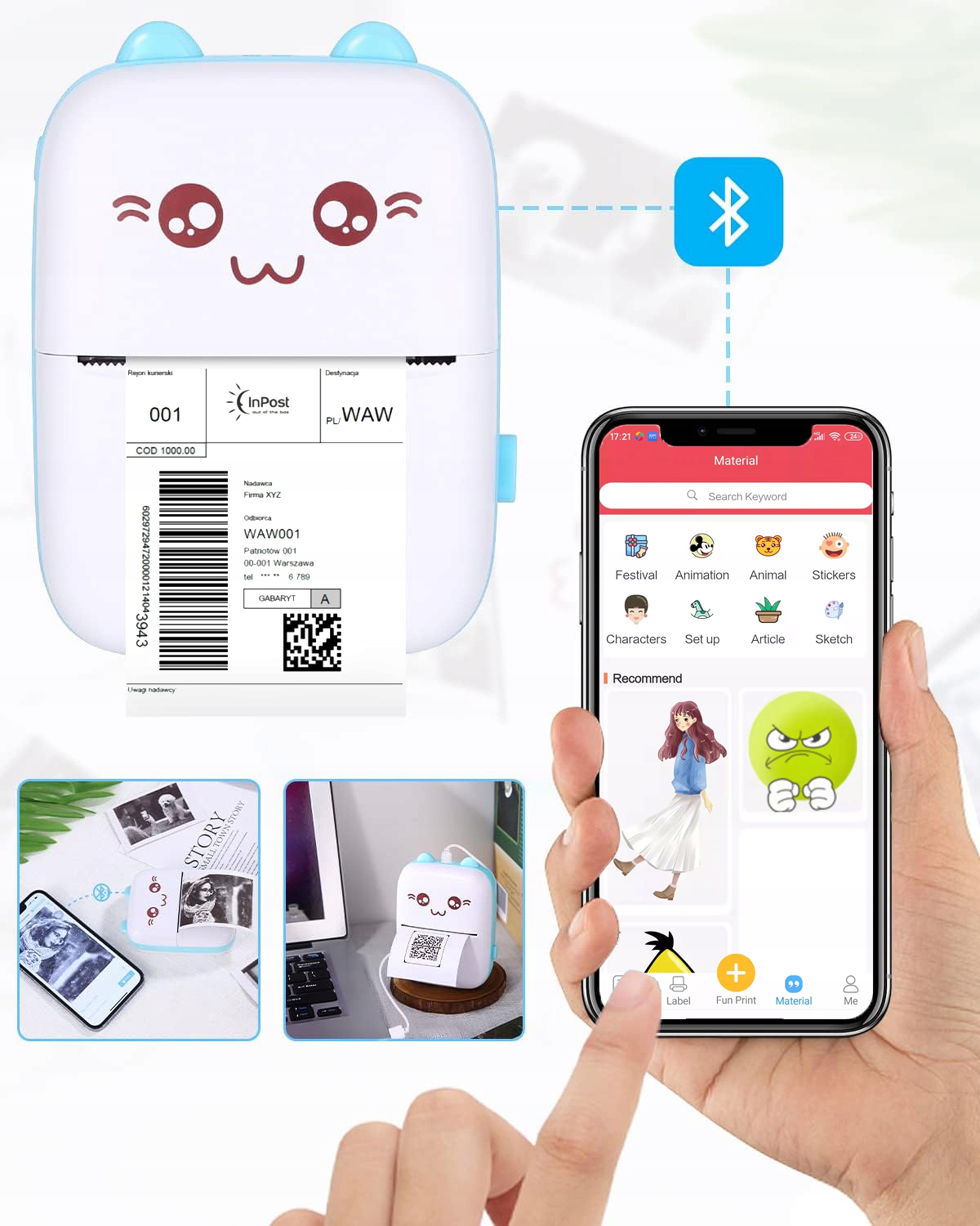 Mini DRUKARKA TERMICZNA PRZENOŚNA do Etykiet Zdjęć Notatek Naklejek 6 ROLEK Producent Inna