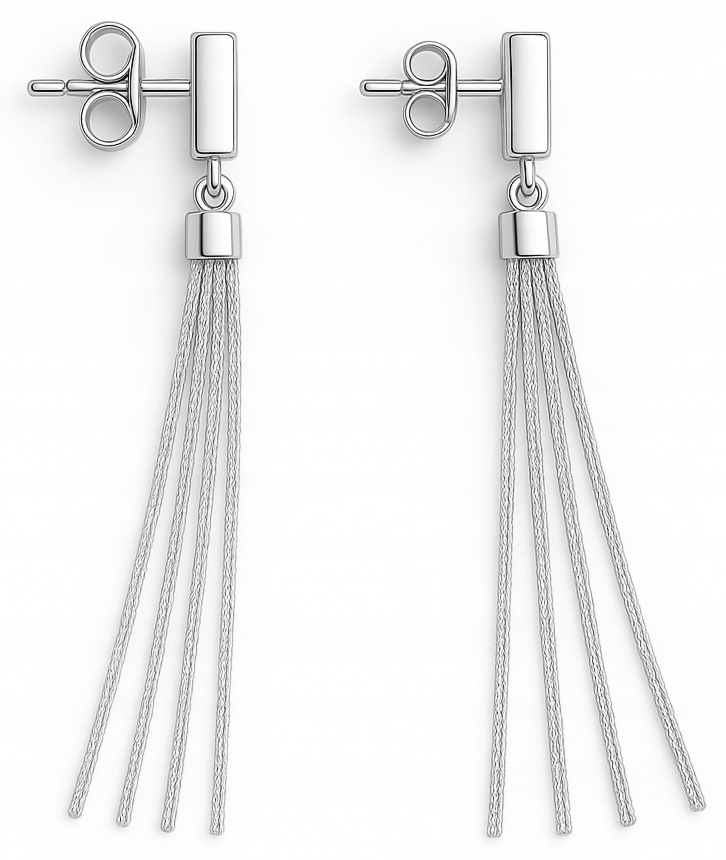 Dlouhé stříbrné náušnice s třásněmi visací dámské stříbro o ryzosti 925 puzetky