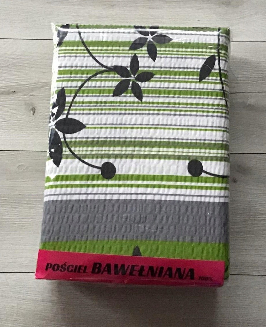 Komplet Pościeli Z Kory 100% Bawełna 220x200cm Kwiaty Na Zieleni