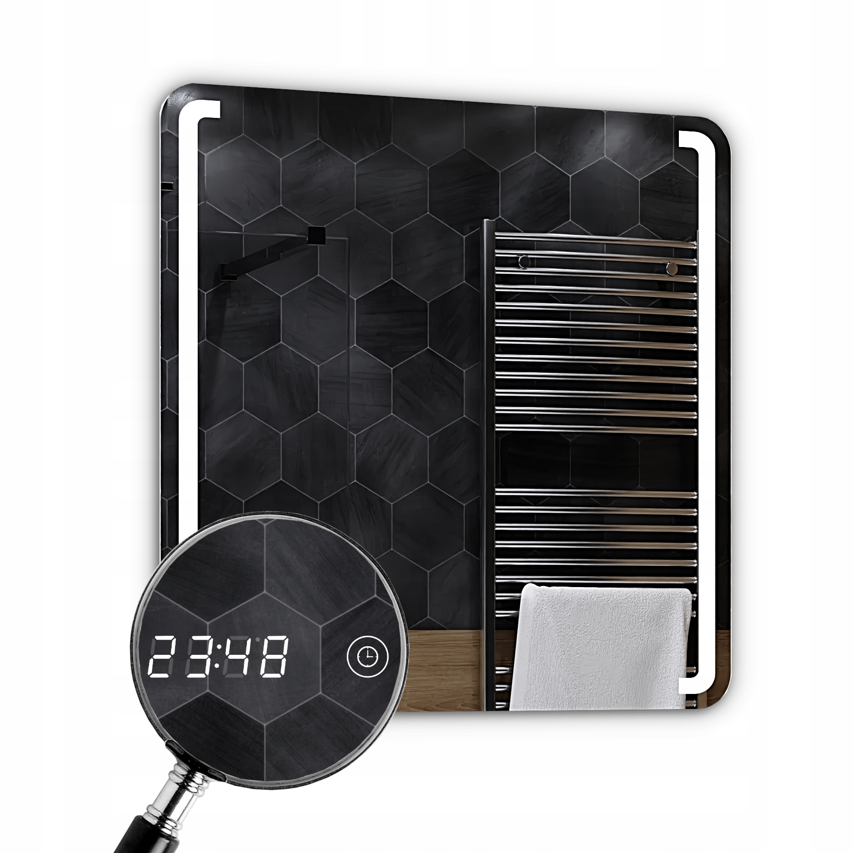 Led zrkadlo 50x50 cm Led dotykové hodinky Oslo