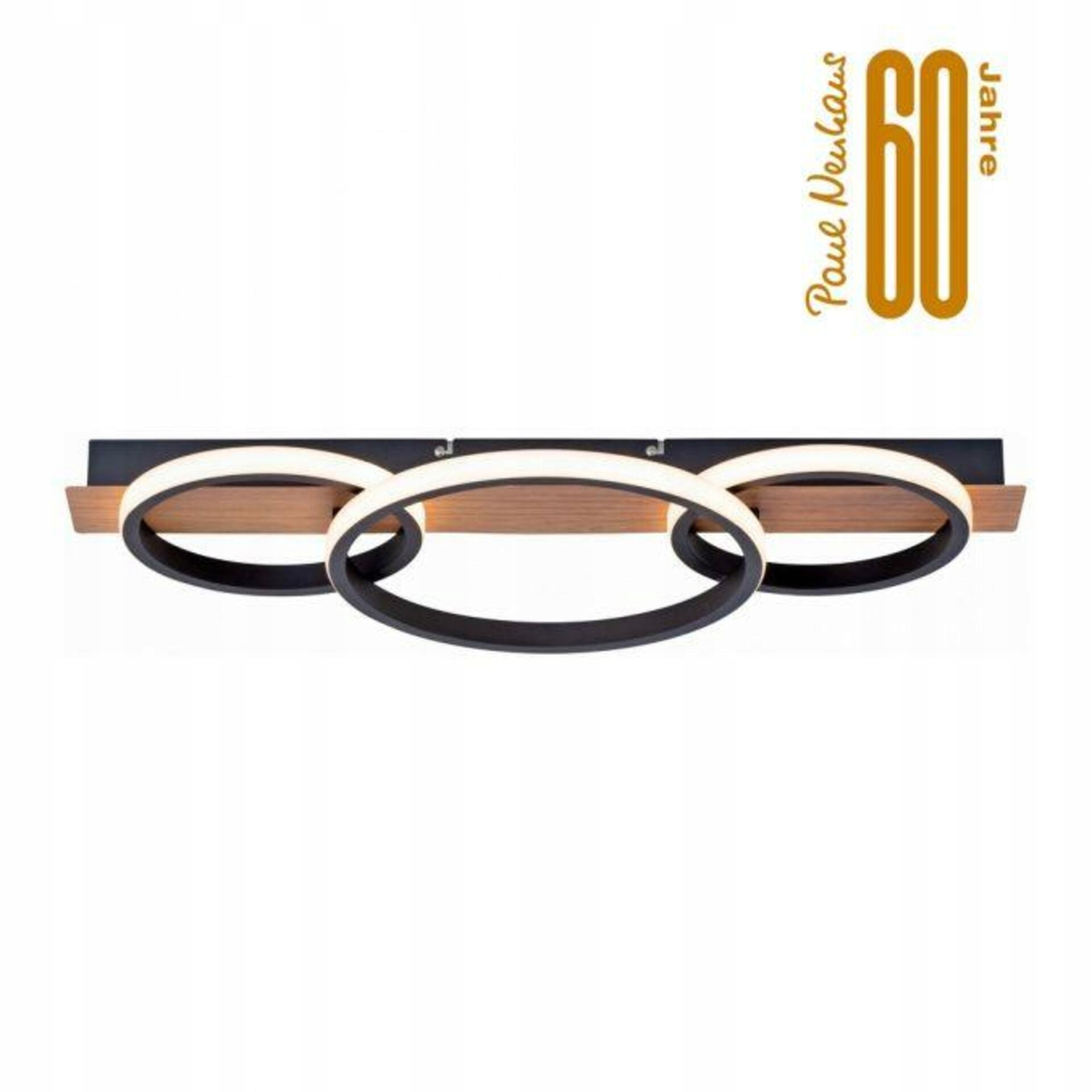 Led stropné svietidlo 3 kruhy čierna drevodekor, 68cm, 4600lm, 3000K, moderná