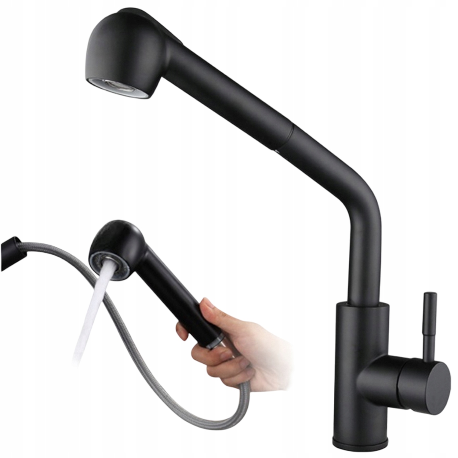 Kuchyňská Baterie Černá S Výsuvným Výtokem Kohoutku Do Dřezu Vysoká Matná