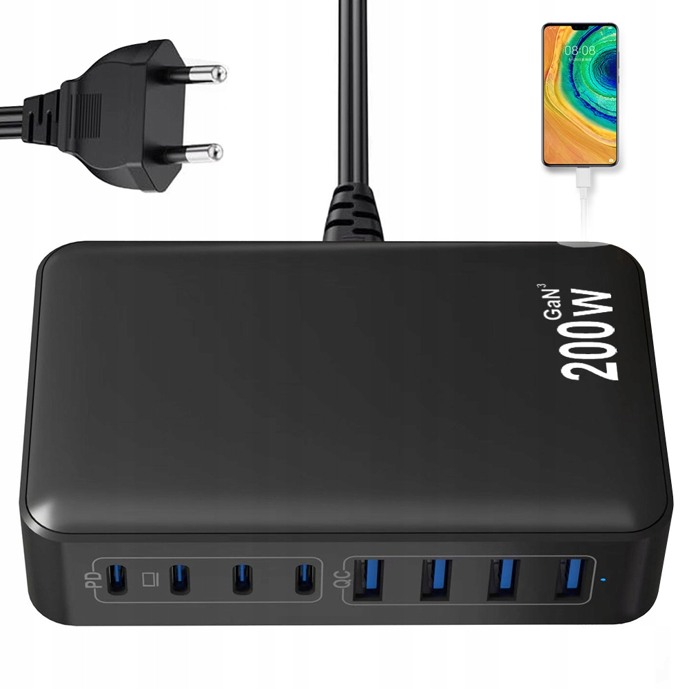 Przenośny Ładowarka Wieloportowa Ladowarka Szybkie 8 Portow 200W Gan III
