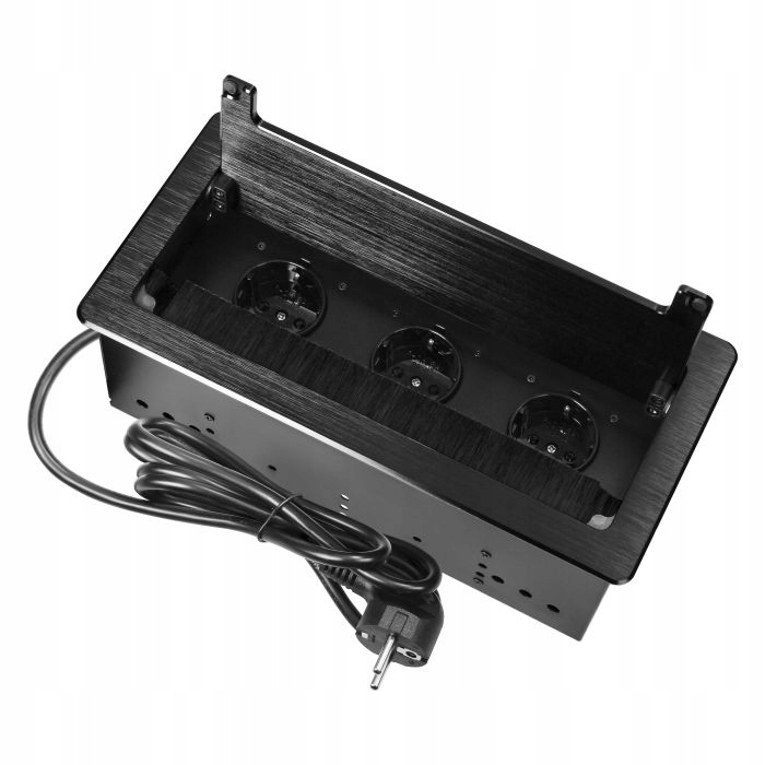 Nábytková zásuvka zapuštěná do desky 1,5 m, 3x2P+Z (French) schuko, černá