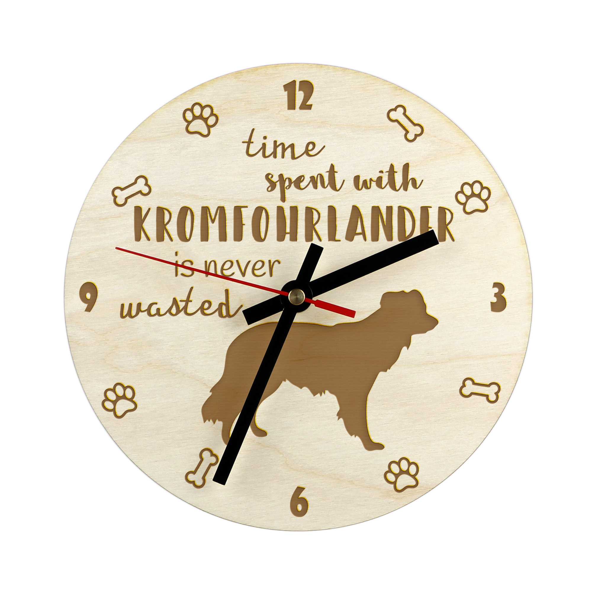 Kromfohrlander gravírovaný hodinový stroj se psem, průměr 30 cm, jméno psa