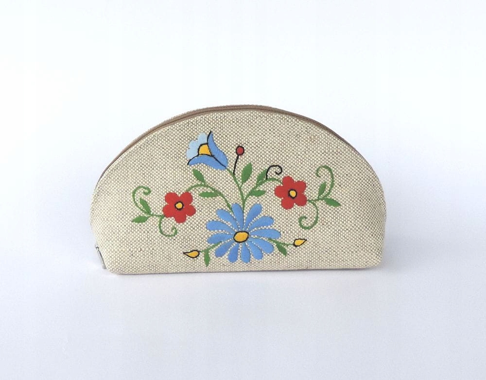 Kosmetická Taška Folk S Kašubskou Výšivkou Lněná Handmade