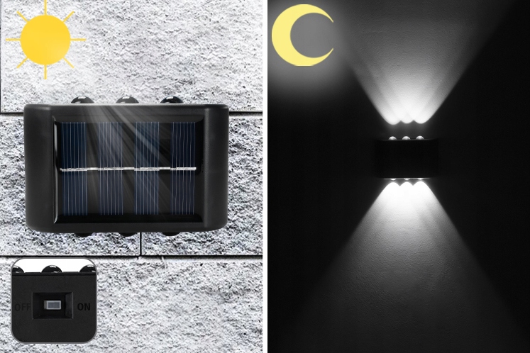 KINKIET ZEWNĘTRZNY LAMPA LED SOLARNA Z PANELEM ŚCIENNA NA TARAS BALKON IP65 Długość/wysokość 9 cm