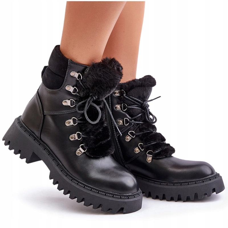 Trapery Dámské Kotníkové Boty Zateplené Na Zip, Šněrovací, S Kožíškem, Černé 37