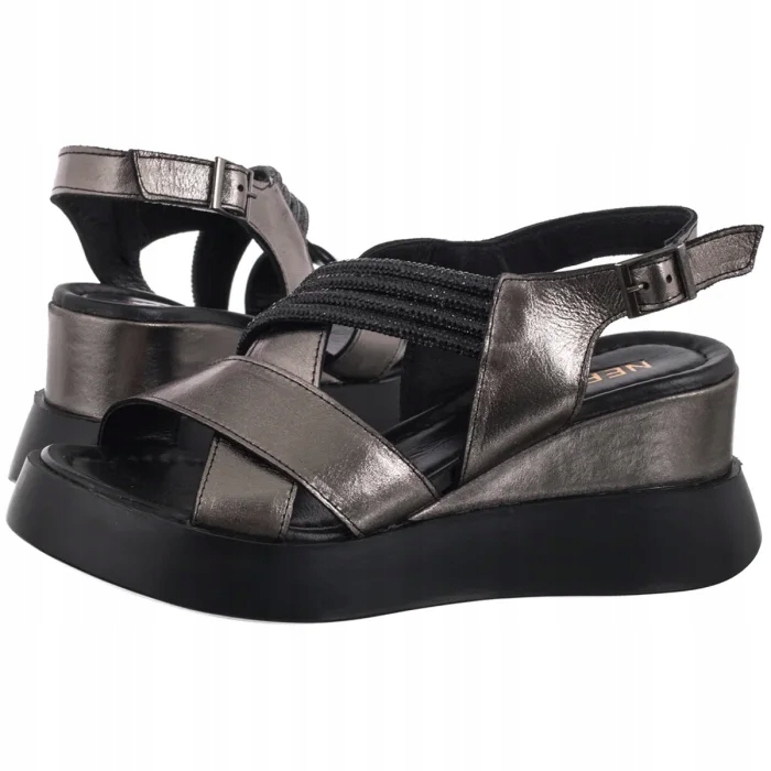 Kožené dámské sandály na podpatku Nepeke Dragana Stříbrné