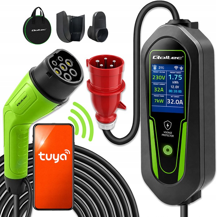 Ładowarka Qoltec Do Sam. Elektrycznego Ev 2W1 TYP2 7KW 5M 230V Wifi
