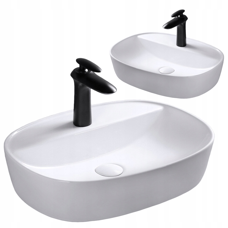 Umyvadlo Na Desku Keramické Bílé Postavené Na Desku Lesk Oválné 60x40 cm
