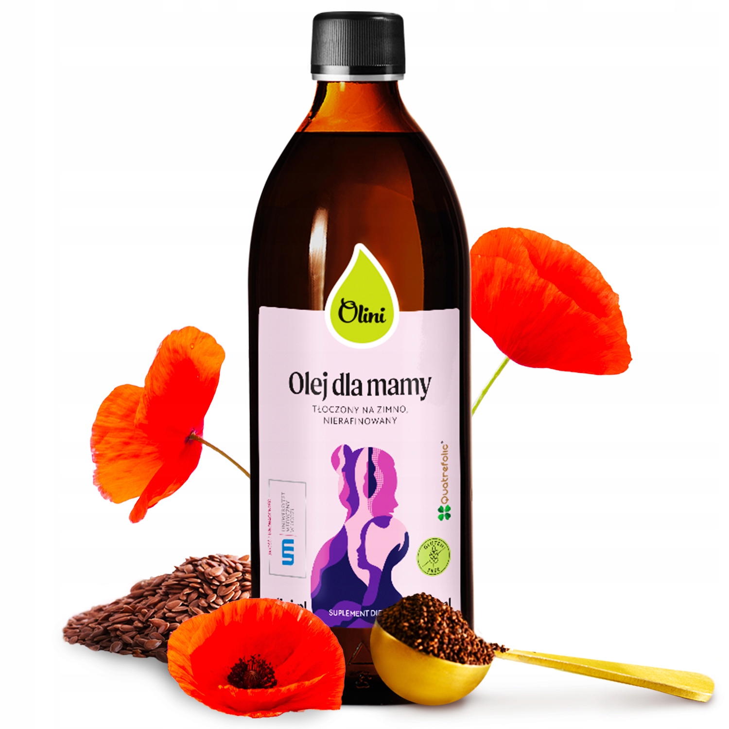 Kwas foliowy Olej Dla Mamy 500ml Len Słonecznik Wiesiołek Olini