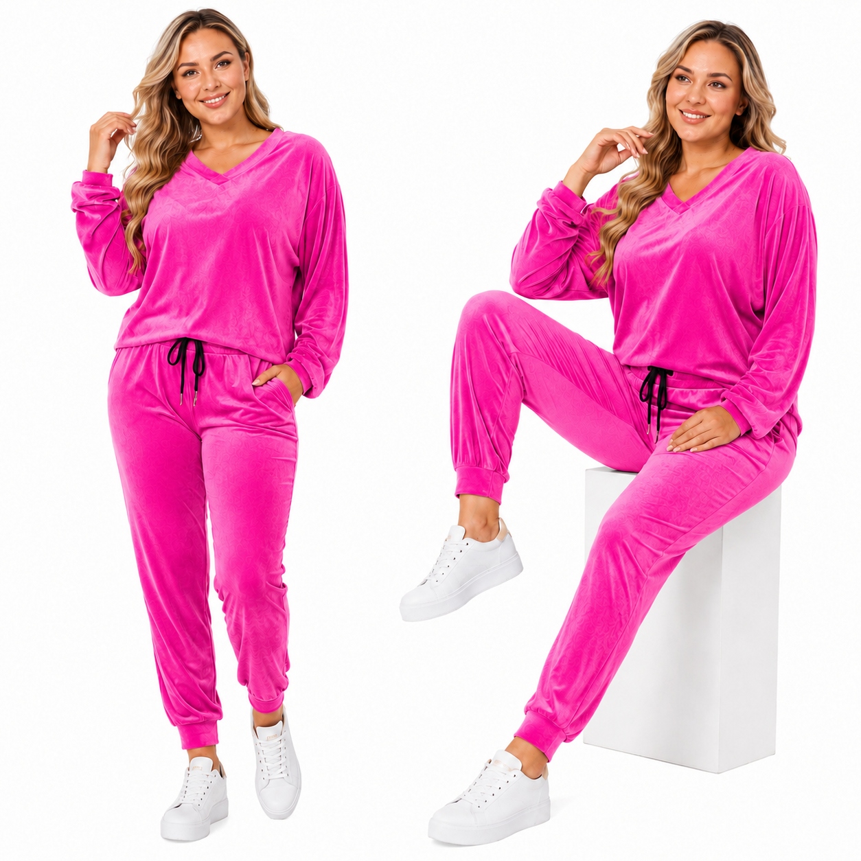 Dámský velurový komplet Teplákovka Stahovací pásky Měkký přes hlavu 46 48 3XL 4XL