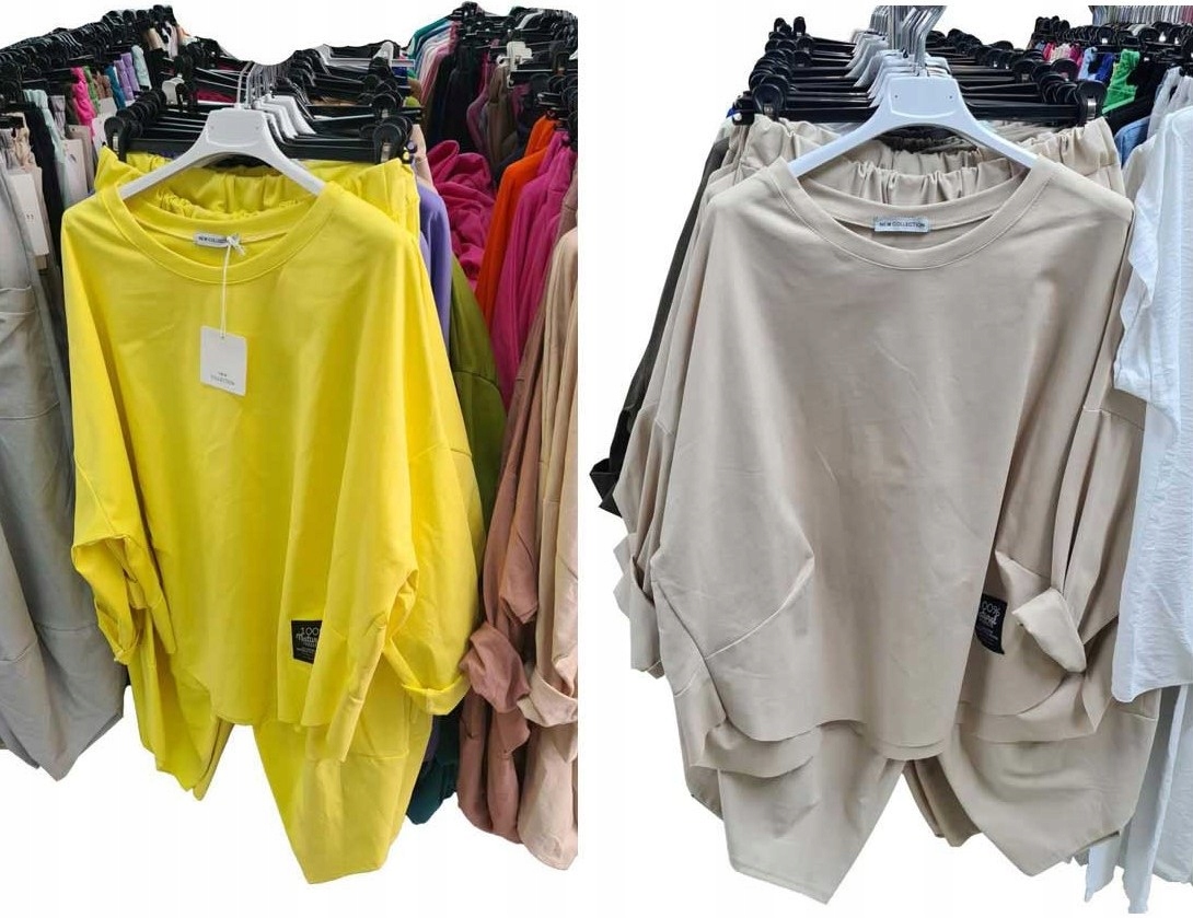 ELEGANCKI WŁOSKI KOMPLET BAWEŁNIANY BLUZA SPODNIE DRESOWY OVERSIZE S