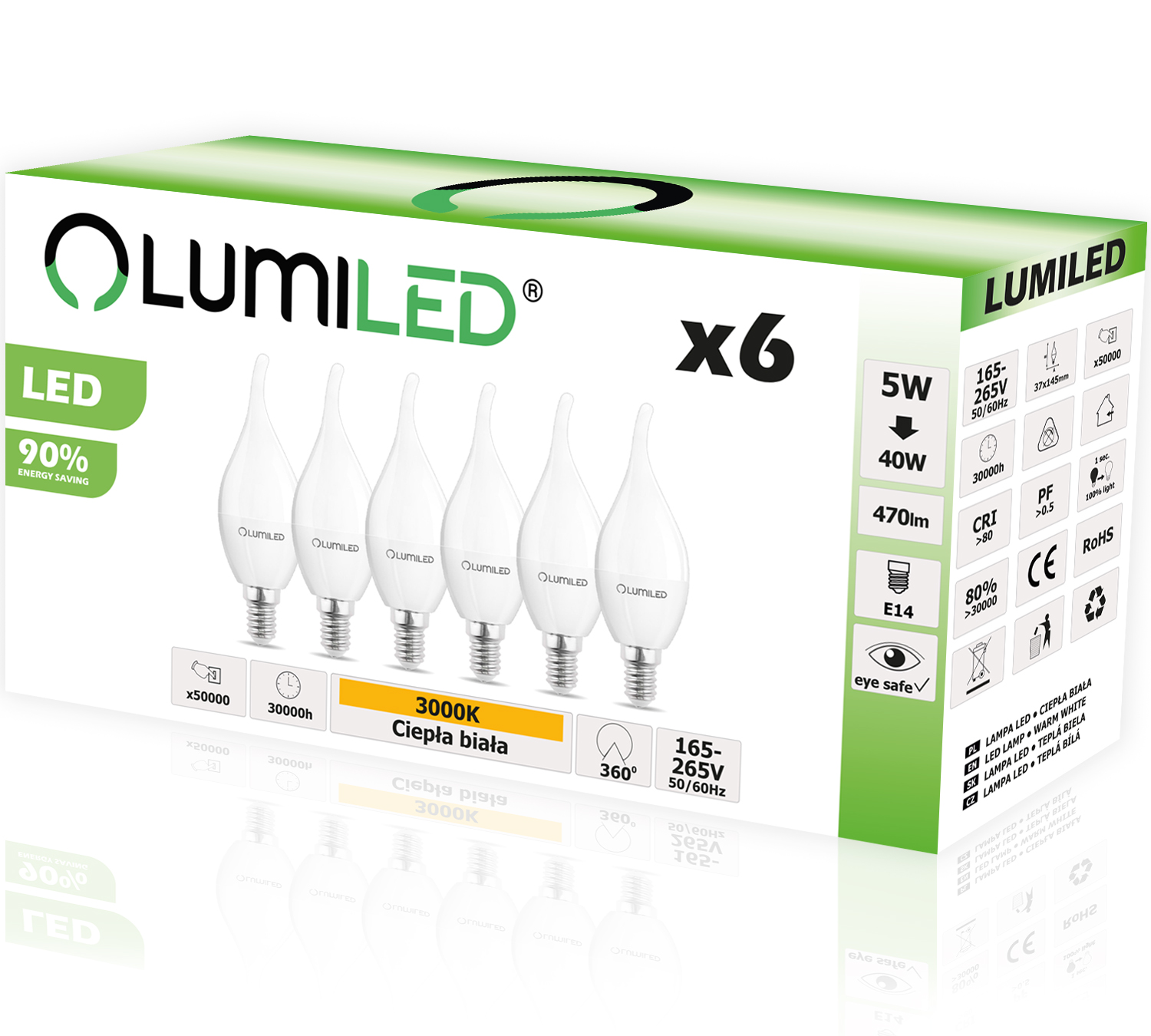 

6x Żarówka Led E14 Płomyk 5W 40W 3000K Lumiled