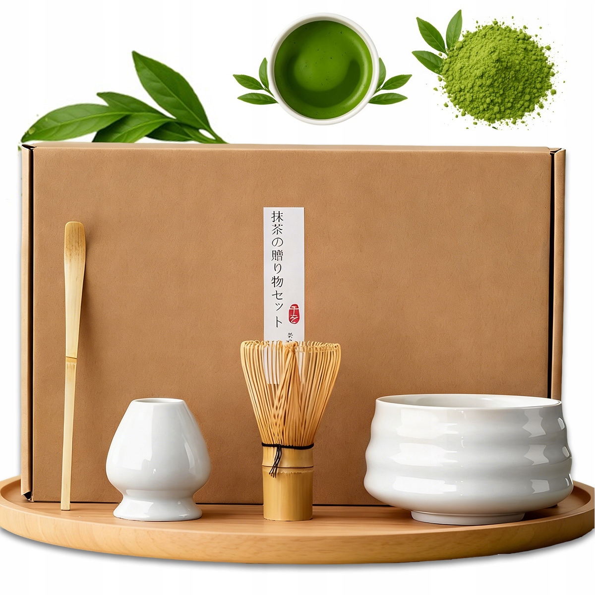 Levně Akcesoria pro výrobu matchy, sada pro matcha s keramickou miskou – bílá