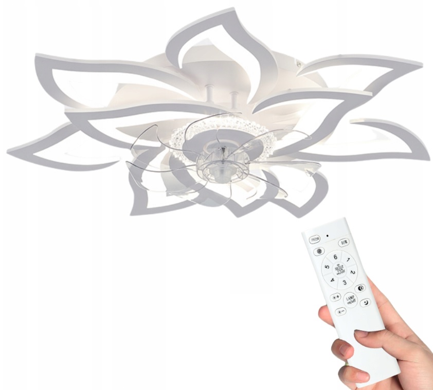 LAMPA SUFITOWA LED Z WIATRAKIEM KWIAT LOTOSU ŚCIEMNIACZ 3 BARWY +PILOT