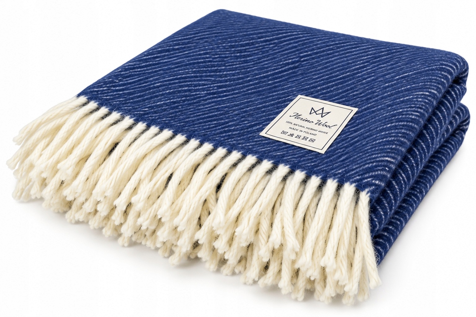 Merino Wool Vlněná deka 100% Vlna s třásněmi 160/200 cm Modrá