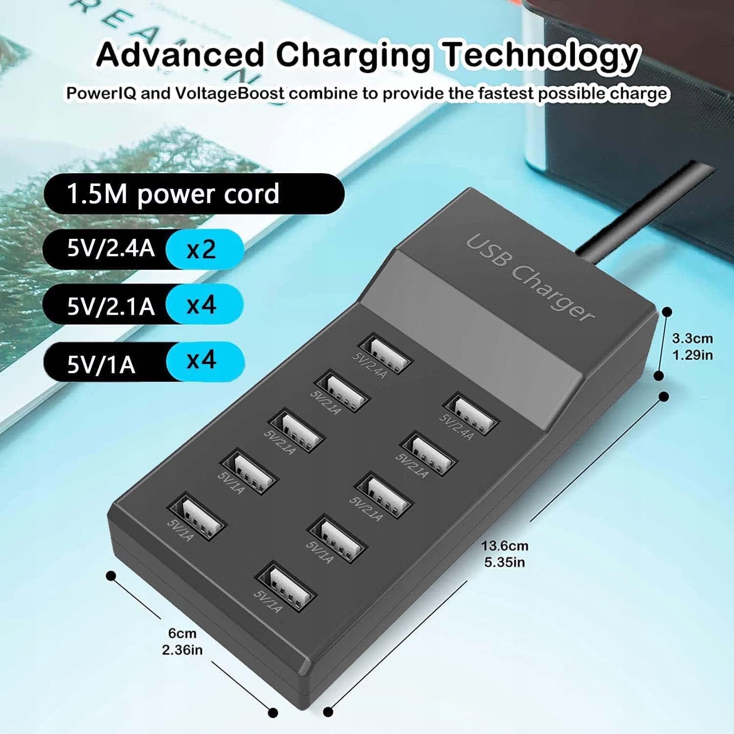 sccvee Ładowarka USB 10 Portów Kompatybilna z iPhone ANDROID iPad — miniatura 2