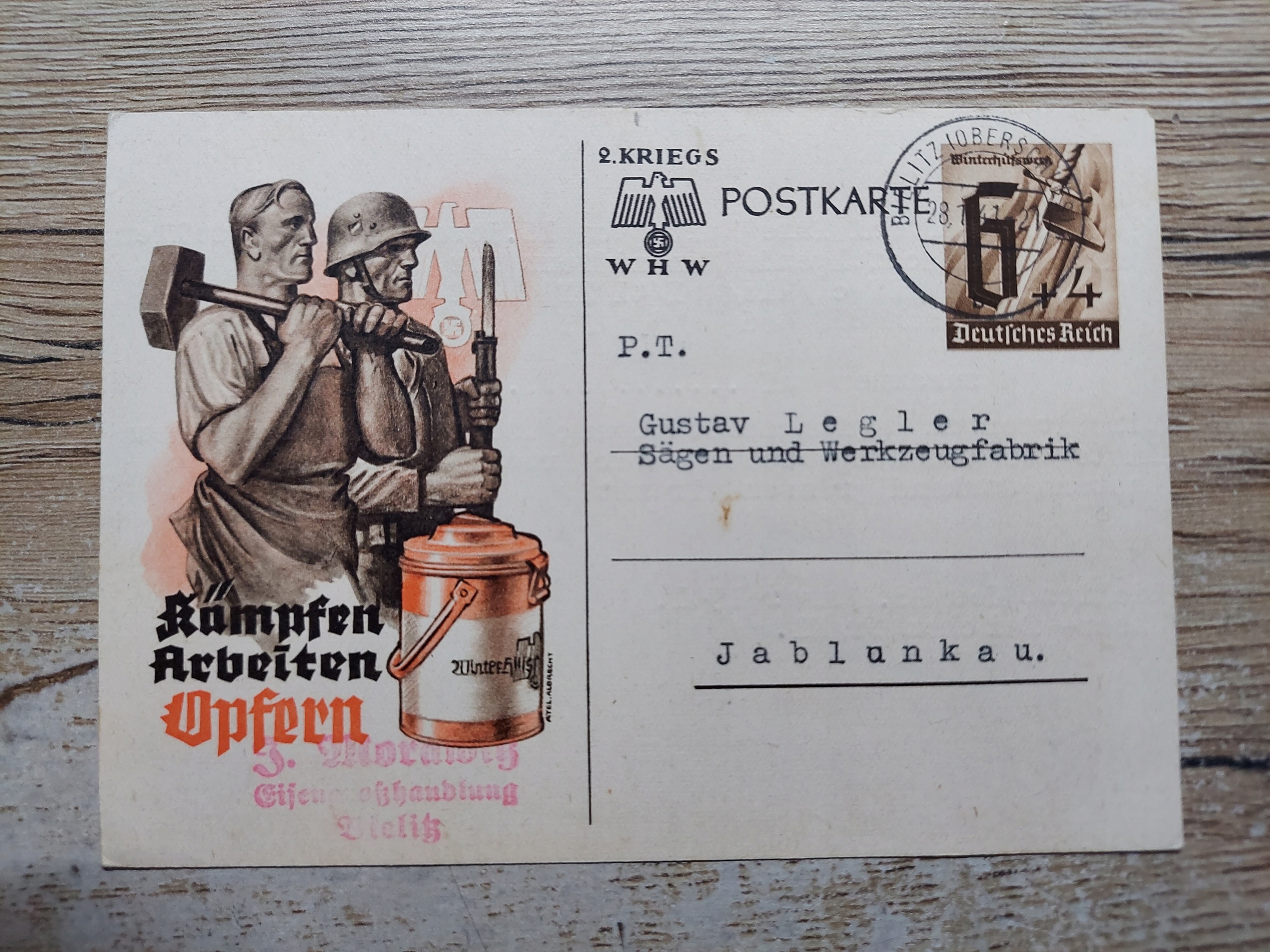 TRZECIA RZESZA POSTKARTE z BIELSKA do JABŁONKÓW ( Czechy ) . Okupacja 1941