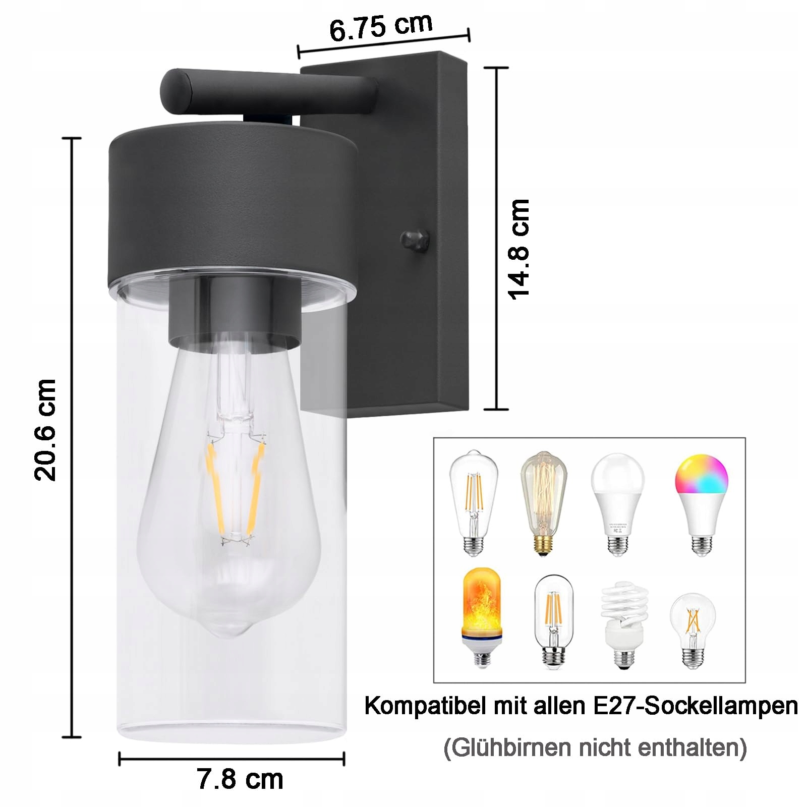 QFZWJ Nowoczesna Lampa Ścienna Zewnętrzna Stal Nierdzewna IP44 E27 60W — miniatura 4