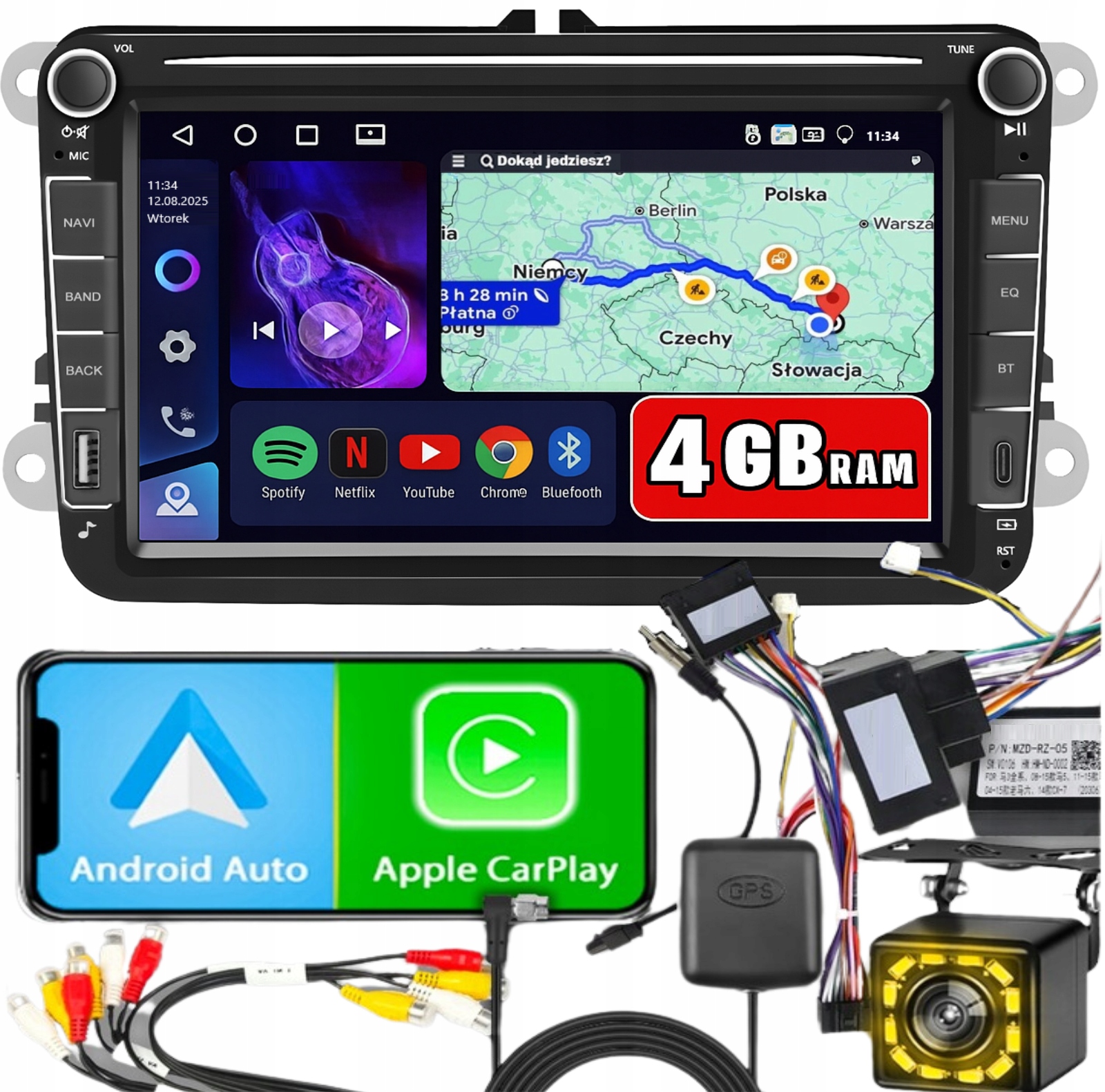 Radio pro Volkswagen Vw Passat B6 B7 Golf 5 V 6 VI Skoda Seat 4GB 8" Android