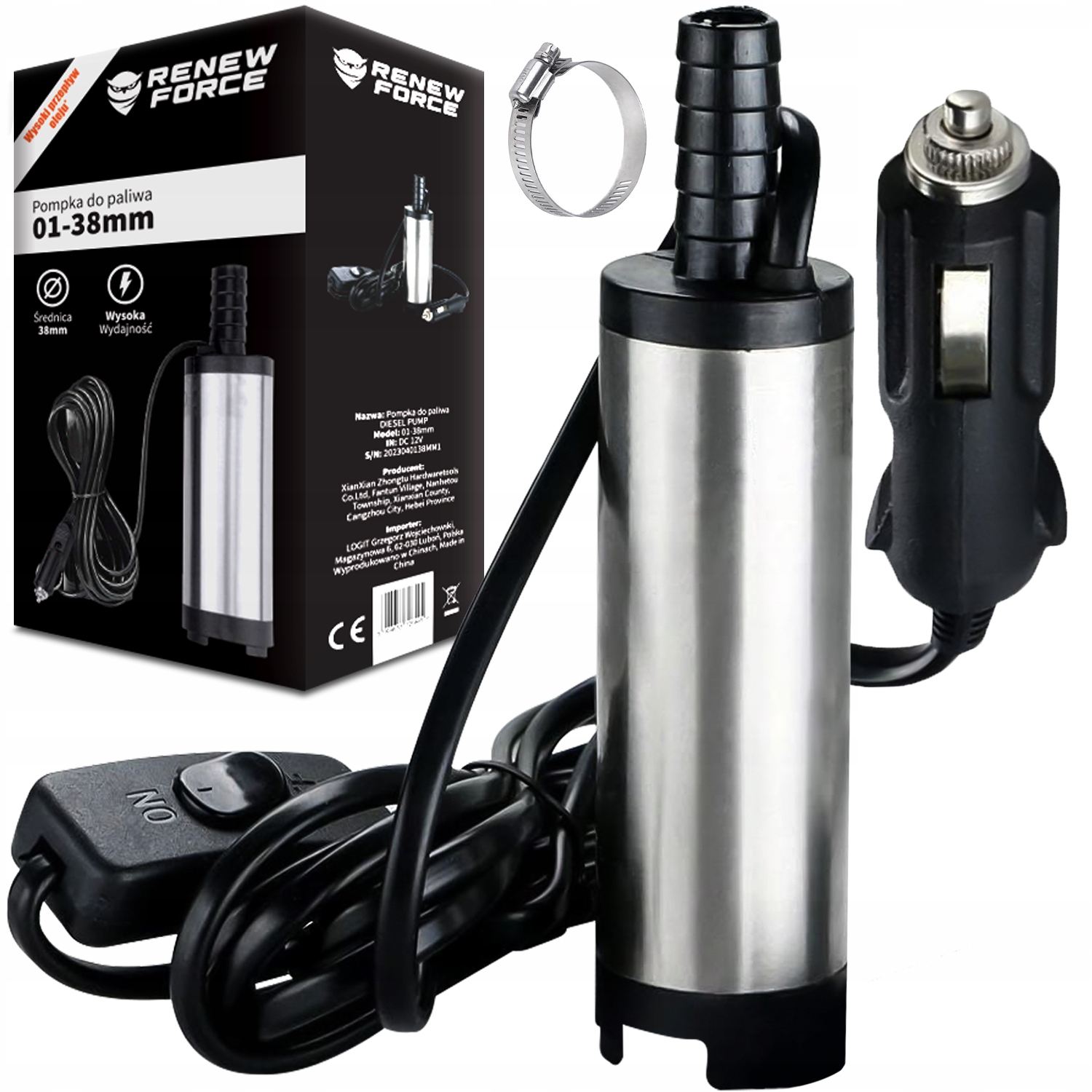 Pompa pompka do paliwa ropy oleju wody 12v 38mm