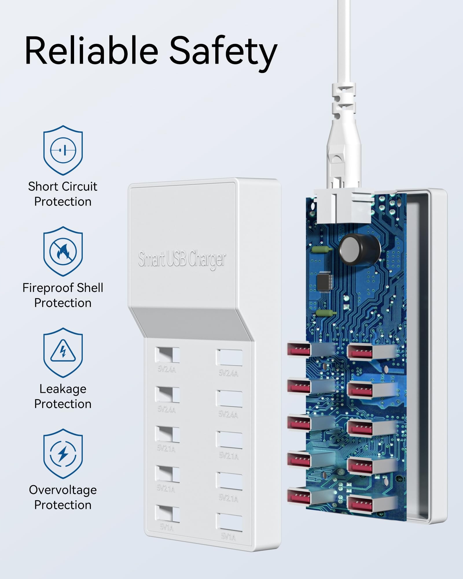 BINAMAO 50W 10-Port USB Charger for iPhone iPad Samsung Huawei — miniatura 2