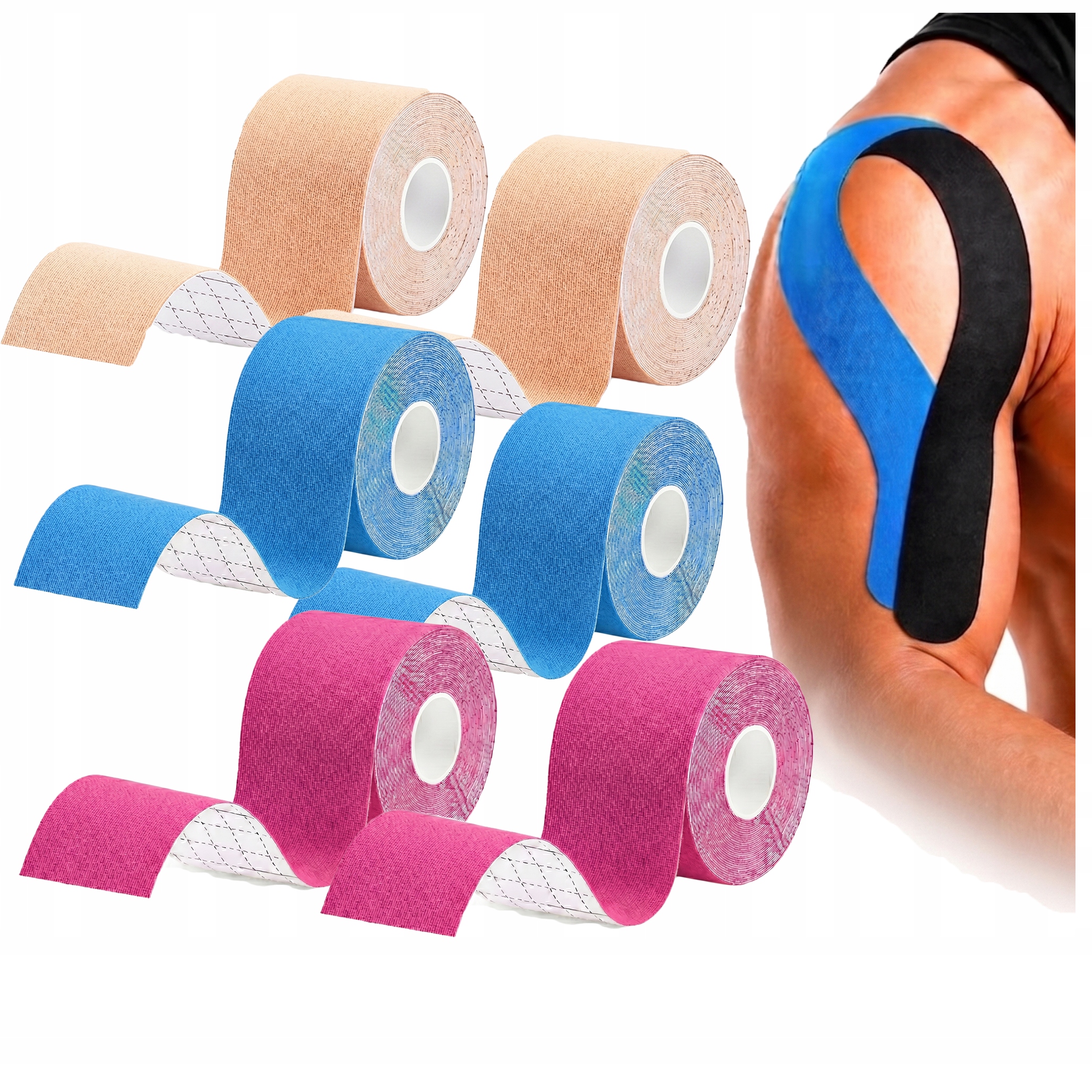 6x TAŚMA KINEZJOLOGICZNA TEJPY TAPY TAPING 5CM X 5M DO KINESIOTAPINGU KINES